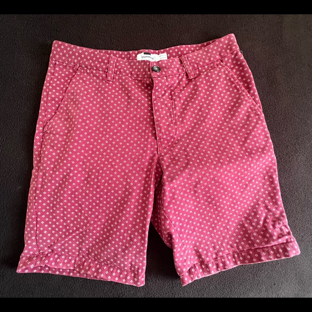 Topman Men’s Red Print 100% Cotton Twill Chino Shorts